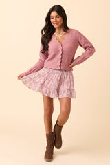 Quinn Pink Pointelle Peplum Cardigan SALE