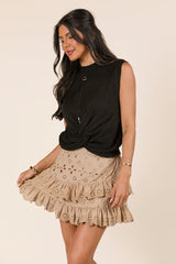 Natalie Sleeveless Black Knot Front Sweater Tank FINAL SALE