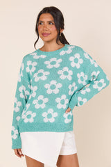 Teagan Long Sleeve Blue Floral Print Sweater FINAL SALE
