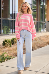 Rosey Long Sleeve Pink Striped Crewneck Sweater FINAL SALE