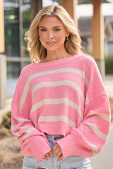 Rosey Long Sleeve Pink Striped Crewneck Sweater FINAL SALE