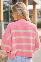 Rosey Long Sleeve Pink Striped Crewneck Sweater FINAL SALE