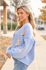 Goldie Long Sleeve Blue Boots Cardigan SALE