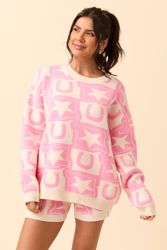 Jolene Pink Western Icon Lounge Sweater