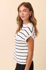 Lauren Short Sleeve White Black Striped Sweater FINAL SALE