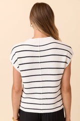 Lauren Short Sleeve White Black Striped Sweater FINAL SALE