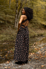 Jalissa Black Floral Criss Cross Back Maxi Dress
