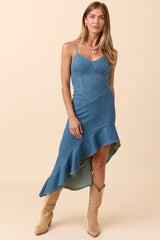 Gina Denim Asymmetrical Maxi Dress