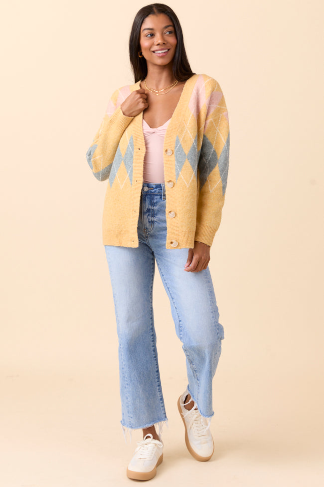 Harlow Yellow Argyle Plaid Cardigan FINAL SALE