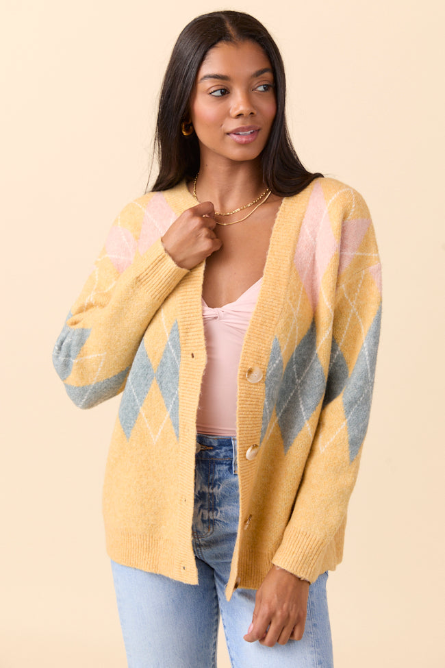 Harlow Yellow Argyle Plaid Cardigan FINAL SALE