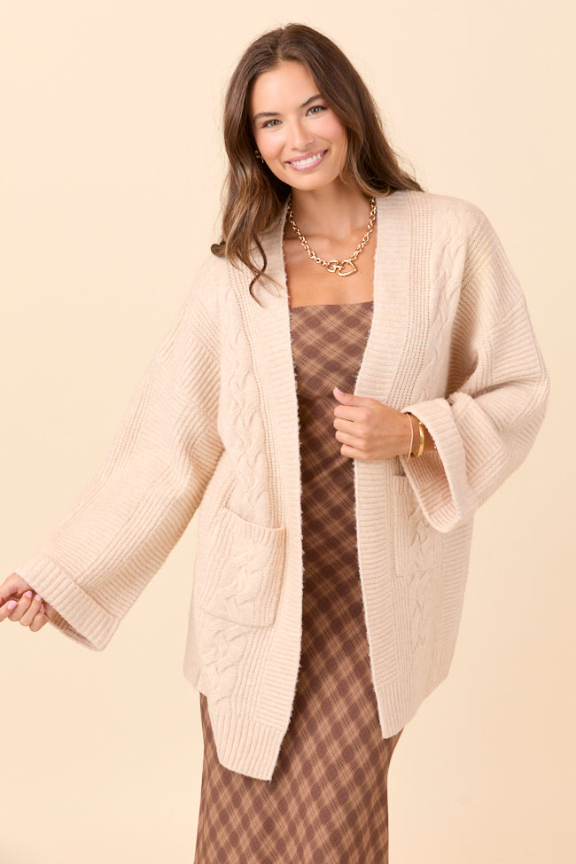 Aleah Beige Cable Sweater Coat