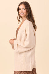 Aleah Beige Cable Sweater Coat