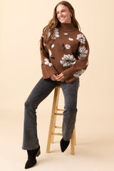 Kayla Brown Floral Turtleneck Sweater