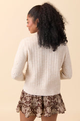 Everly Light Beige Front Ties Textured Knit Cardigan