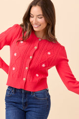 Addy Scoop Neck Cherry Red Cardigan SALE