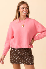 Dena Solid Coral Crewneck Sweater FINAL SALE
