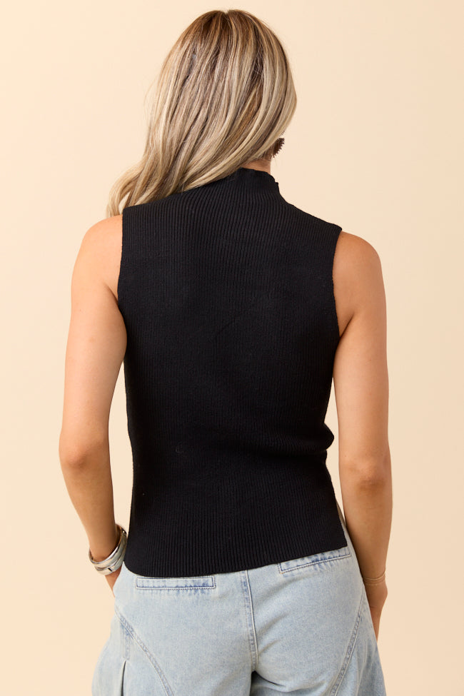 Farrah Black Mock Neck Sweater Tank