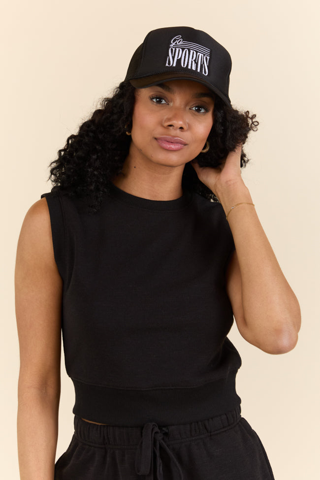 All Star Black Fitted Banded Waist Sleeveless Crop Top