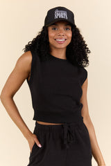 All Star Black Fitted Banded Waist Sleeveless Crop Top