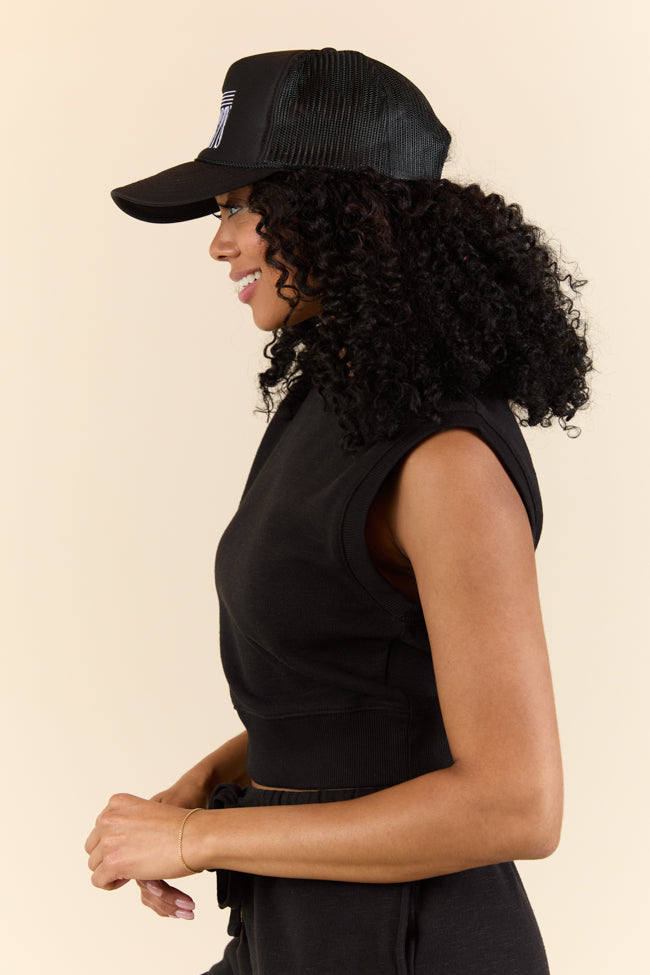 All Star Black Fitted Banded Waist Sleeveless Crop Top