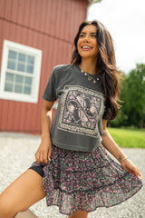 Bandana Print Dark Grey Boxy Graphic Tee