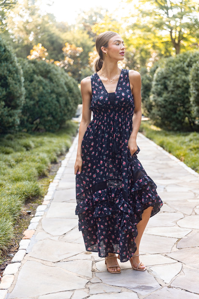Lucky To Have You Sleeveless Black Floral Maxi Dress
