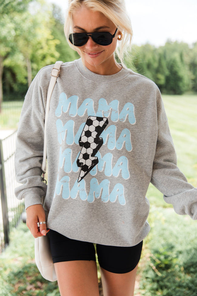Mama Repeat Soccer Light Grey Graphic Sweatshirt