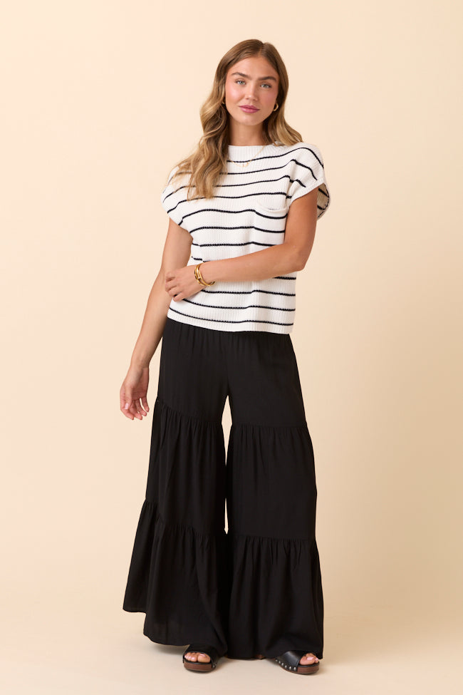 Lauren Short Sleeve White Black Striped Sweater FINAL SALE