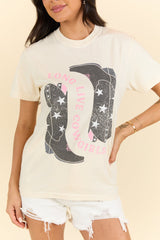 Long Live Cowgirls Star Boots Ivory Graphic Tee