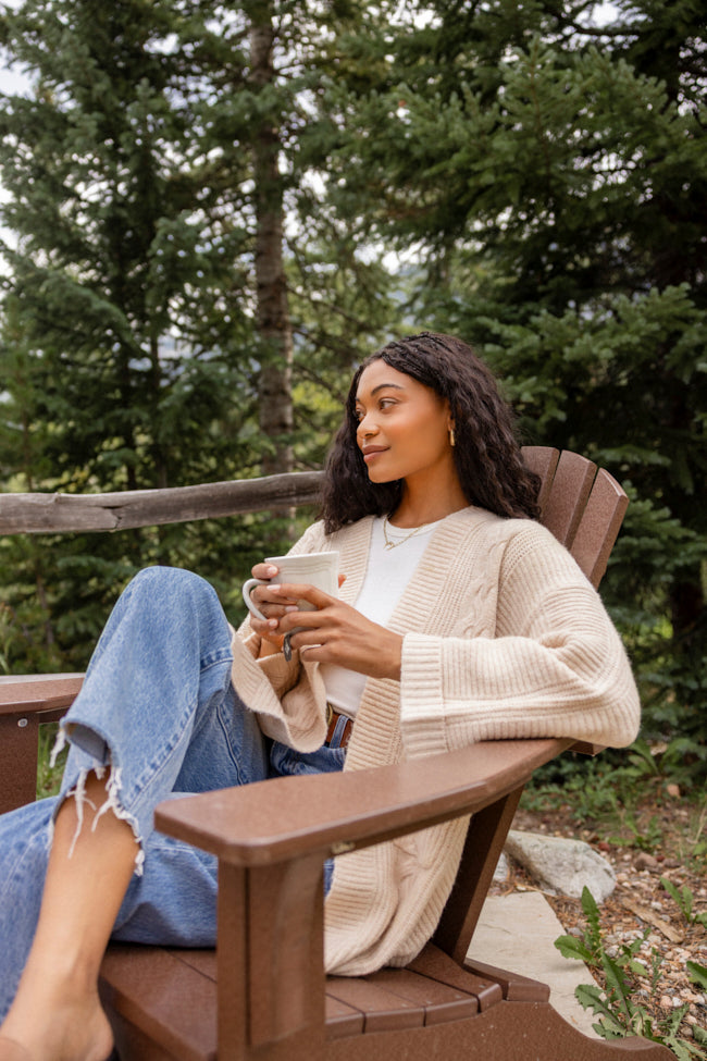 Aleah Beige Cable Sweater Coat