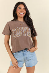 Coffee Leopard Print Brown Graphic Tee