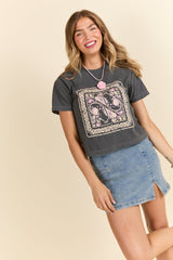 Bandana Print Dark Grey Boxy Graphic Tee