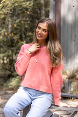 Dena Solid Coral Crewneck Sweater FINAL SALE
