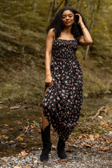 Jalissa Black Floral Criss Cross Back Maxi Dress