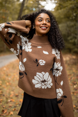 Kayla Brown Floral Turtleneck Sweater