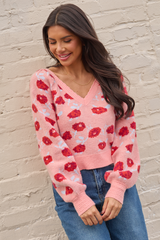 Amara Long Sleeve Blush Floral V Neck Sweater SALE
