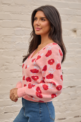 Amara Long Sleeve Blush Floral V Neck Sweater SALE