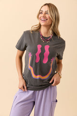 Retro Smiley Dark Grey Graphic Tee