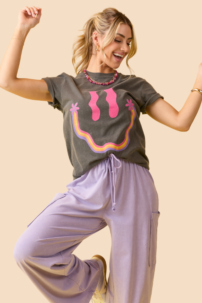 Retro Smiley Dark Grey Graphic Tee