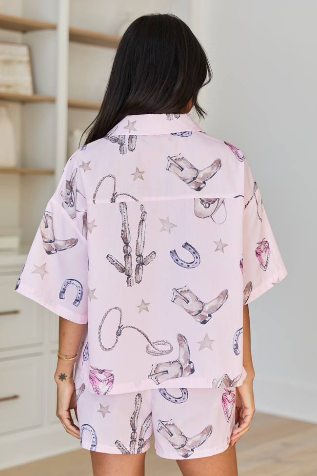 Skye Oversized Pink Western Print Pajama Top SALE