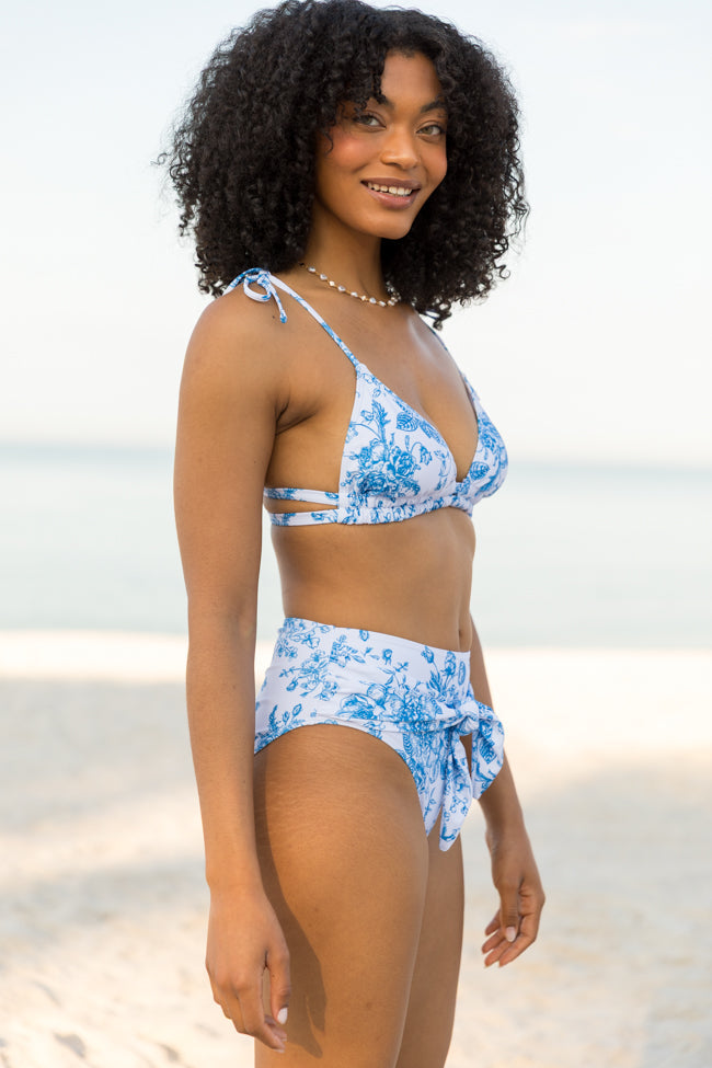 Marina Mood Blue and Ivory Vintage Floral Print Bikini Top FINAL SALE