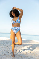 Marina Mood Blue and Ivory Vintage Floral Print Bikini Top FINAL SALE