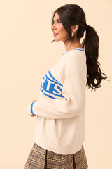 Delaney Cream and Cobalt Go Sports Sweater FINAL SALE