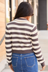 Arabella Brown Striped Cable Knit Crewneck SALE