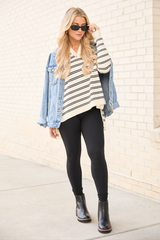 Jurnee Ivory and Black Striped V-Neck Sweater