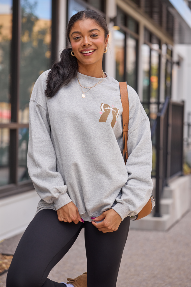 Football Bow Light Grey Graphic Sweatshirt