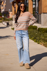 Serenity Striped Brown and Blue Pullover Sweater