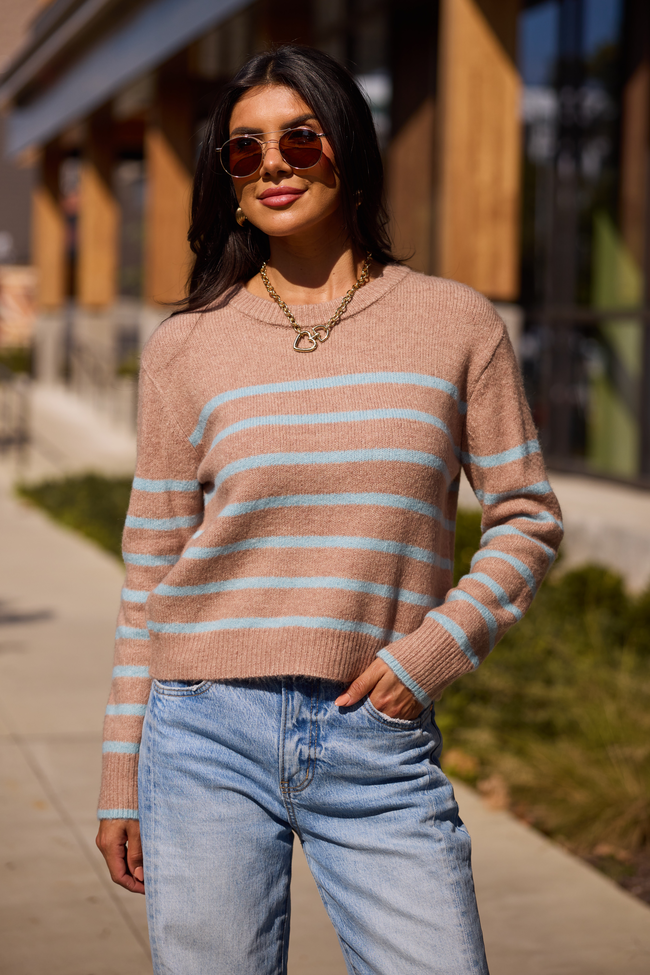 Serenity Striped Brown and Blue Pullover Sweater