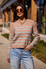 Serenity Striped Brown and Blue Pullover Sweater