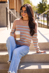 Serenity Striped Brown and Blue Pullover Sweater
